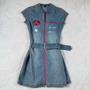 NWT Vintage Y2K Meow Meow Denim Mini Dress